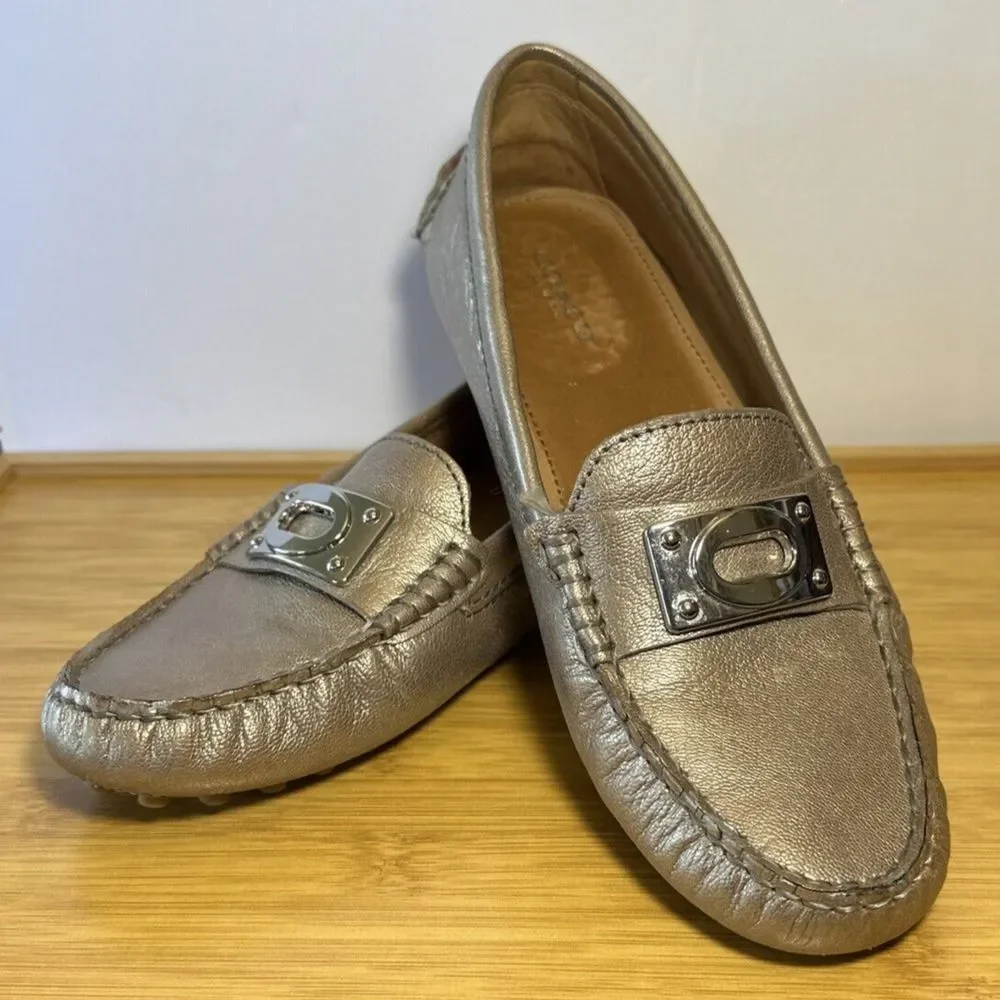 Coach Napoleon‎ Metallic Gold Jillian Leather Driving Loafers, Size 7B M